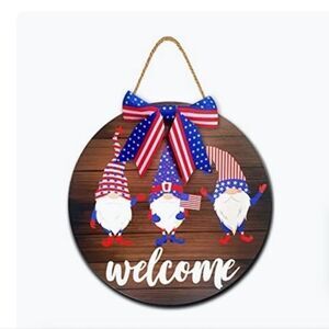 NWT Patriotic Gnome Wooden Door Sign